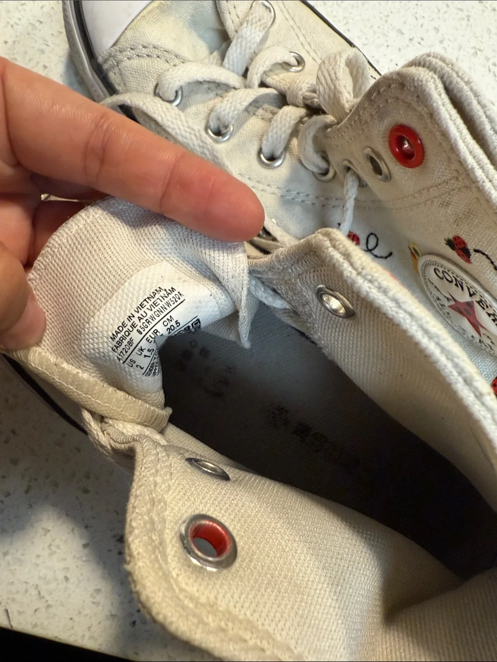 Converse Kids White High-Top Sneakers with Ladybug & Floral Accents